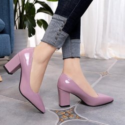 Frauen High Heels Dame Patent Leder Dick mit Herbst Spitze Schuhe Weibliche Sandalen 39