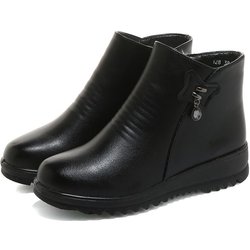 Winter Plus samt weiche Leder Baumwolle Schuhe Damen warme rutschfeste flache Lederschuhe weiche Sohle kurze Stiefel 38 schwarz