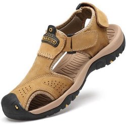 WTEMPO Herren Sommer Sandalen Dicker Boden Weicher Boden Rutschfeste Indoor Slipper Outdoor Mode Wanderschuhe Strandschuhe 46 khaki