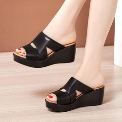 Sommer Frauen Hausschuhe PU Leder Slides Flache Weiche Keile Sandalen Hause Flip-Flops Weibliche Tap Casual Strand Schuhe 40 schwarz