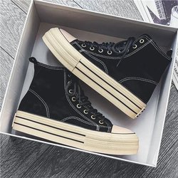 Mode 2025 Frühling Neue Herrenschuhe Mode Dicksohlige Erhöhte Canvas Board Schuhe Retro Vielseitige High Top Freizeit-Sportschuhe 39 schwarz