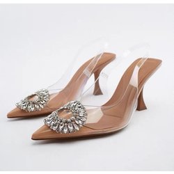 Luxus Marke Frauen High Heels Strass Mode Sandalen 2024 Sommer Transparent Schuhe Damen Pumps Slingbacks Plus Größe 42 41
