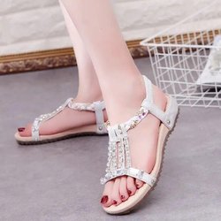 Damen Sandalen Sommer Slope mit Mode Sandalen Fake Strass Dicker Boden Bohemian Style Schuhe Strandschuhe 40 silber