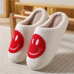 Winter niedlichen Cartoon Smiley Hause Baumwolle Hausschuhe Hause pelzigen Hausschuhe weibliche Paar warme Hausschuhe Indoor 38-39 rot