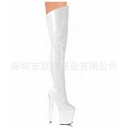 Damen Plateaustiefel 20CM Lackleder Kniehohe Absätze Nachtclub Kniehohe Stiefel YKC 38 weiß