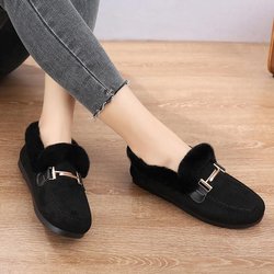 Warme Damen-Stoffschuhe für den Winter, große bestickte Baumwollschuhe, weicher Boden, rutschfeste Plüsch-Baumwollstiefel, Slip-on-Edamame-Schuhe 40 schwarz