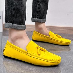 Herren-Mokassins, Pennyloafer, Autofahrerschuhe, bequeme flache Schuhe aus Leder, lässige Slipper in Übergröße, farbige Schuhe für Männer EU: 42 gelb
