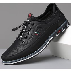 Freizeitschuhe für Herren in Übergröße, Obermaterial aus Mikrofaserleder, atmungsaktive Slipper mit weicher Sohle und elastischen Schnürsenkeln zum Gehen und Fahren im Freien 42 schwarz