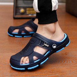Herren-Hausschuhe, Outdoor-Hausschuhe, atmungsaktiv, hohl, rutschfest, für Badezimmer, Strand, Sandalen, Freizeitschuhe 39 blau