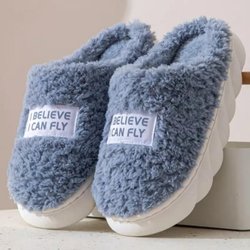 Frauen Männer Dicke Sohle Hausschuhe Indoor Hausschuhe für Frauen Winter Plattform Rutschen Warme Flauschige Hausschuhe Fell Baumwolle Schuhe Damen 36-37 blau