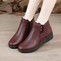 Winterstiefel aus Leder mit Keilabsatz für Damen, rutschfest, warmes Fell, Stiefeletten für Damen, Freizeitschuhe 40 rot
