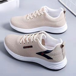 Damenschuhe Frühling und Sommer Freizeitschuhe Koreanischer Trend Sportschuhe Mode Laufschuhe Damen Flache Schuhe 40 beige
