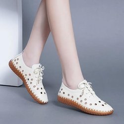 Frauen Sommer Weiche Leder Hohl Schuhe Loch Schuhe Sehnen Unten Sandalen Flache Freizeitschuhe Weichen Boden Bequeme Mutter Schuhe 36