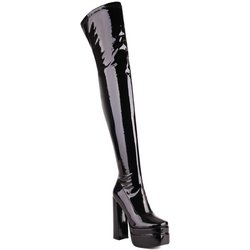 Damenstiefel mit hohen Absätzen, sexy wasserdichte Plateaustiefel im europäischen und amerikanischen Stil, dicke Absätze, einfarbig, große Kniestiefel 45