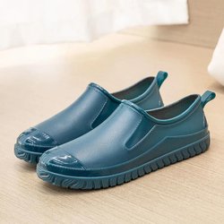 Wasserdichte Arbeitsschuhe aus Gummi für Damen, rutschfest, flacher Mund, Slip-On, flache Schuhe, verschleißfest, geprägtes Design, Frühling und Sommer 41 blaugrün