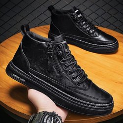 Leder Herren Freizeitschuhe High Top Herrenstiefel Verdicken Fell Warmhalten Baumwollstiefel Rutschfest Wasserdicht Arbeitsfußbekleidung Herrenschuhe 44