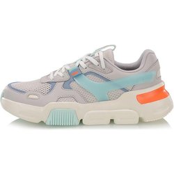Li Ning Mark Stoßdämpfung Rutschfest Abriebfest Low-Top Sportliche Freizeitschuhe Damen Sneaker Grau Blau AGLP048-4 37