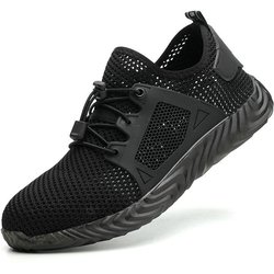 2024 Sommer Herren und Damen Sicherheitsschuhe mit Stahlkappe Pannensichere Stiefel Leichte atmungsaktive Turnschuhe 36-48 44 schwarz