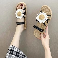 Damen Flache Sandalen Sommer Damen Sandalen Rutschfeste Dicke Sohle Alleskönner Strandschuhe 36-37 schwarz