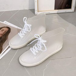 Transparente Regenstiefel, Damenmode, koreanische Regenstiefel für Erwachsene, Studenten-Gelee-Schuhe, wasserdichte Schuhe, niedliche Wasserstiefel, rutschfeste Gummi-Schuhüberzüge 38 weiß