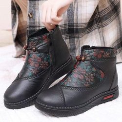 Damen Winterstiefeletten mit Kunstfellfutter, rutschfeste Stiefeletten aus PU-Leder, warme Schneestiefel für Damen, bequeme Plateau-Kurzstiefel mit seitlichem Reißverschluss 40
