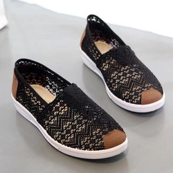 Sommer-Stoffschuhe für Damen, flache Mesh-Schuhe, hohl, Fischerschuhe, Slip-on, Schuhe mit weicher Sohle 35 schwarz