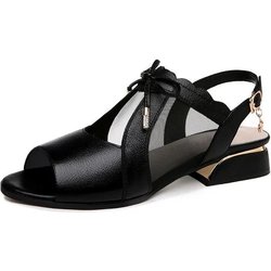 Weiche Leder Sandalen mit Fischmaul Mesh Sommer Mittelhoch Absatz Bequeme Sandalen Damen Weichsohlige Arbeitsschuhe Hochhackige Sandalen 38
