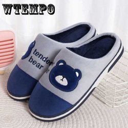 Cartoon Bär Hause Hausschuhe Winter Paar Verdickte Nicht-slip Hausschuhe Warme Indoor Niedliche Baumwolle Hausschuhe 38-39 navy blau