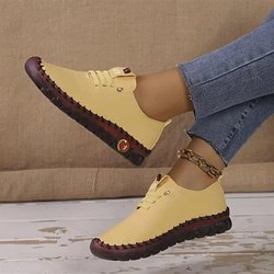 Einfarbige Freizeit-Sneaker für Damen, rutschfeste, atmungsaktive, weiche Low-Top-Sneaker zum Schnüren, vielseitige, bequeme Alltagsschuhe 38 gelb