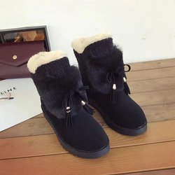 Schneestiefel Damen Winter Koreanische Version Vielseitige rutschfeste wasserdichte Schuhe Ins Mittelrohr Plüsch Warme Stiefel 36 schwarz
