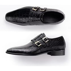 Mode Herren Echtleder Kleider Slipper Handgefertigt Doppel Schnalle Monk Slipper für Party & Formelle Kleidung Mode& Herrenschuhe 41 schwarz