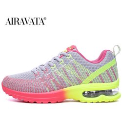 Damen-Freizeitschuhe, bunte Luftpolster-Sneaker, atmungsaktive Schuhe, Tennisschuhe, Größe 35–42 39 rosa/grau