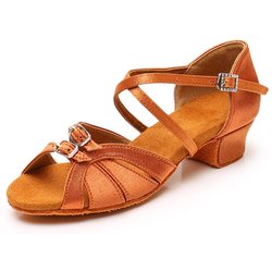 Damen Mädchen Kind Latein Tanzschuhe Niedrigabsatz Salsa Latein Ballroom Tango Schuhe Weiche Sohle Absatz 3,5CM 30 braun