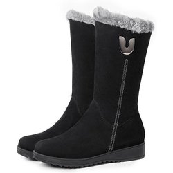 Winter-Schneestiefel für Damen, plus Samt, verdickt in der Röhre, schwarze Stiefel, rutschfest, warm, flache Unterseite, seitlicher Reißverschluss, große Baumwollschuhe 35