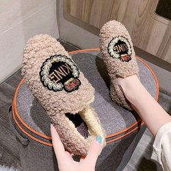 Samtfell Doug Schuhe Weibliche Koreanische Flache Unterseite Warme Baumwollschuhe Rutschfeste Mutterschuhe Herbst und Winter Bohnen Schuhe Plus Samt 40 khaki