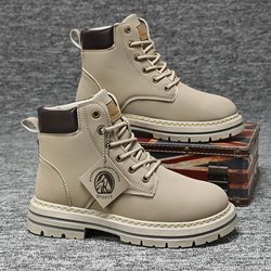 High Top Stiefel Herren Lederschuhe Mode Motorrad Stiefeletten für Männer Winterstiefel Herrenschuhe Schnürstiefel Botas Hombre 43 grau