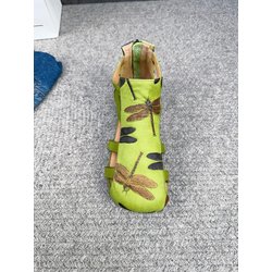 Johnature Damenschuhe aus echtem Leder mit bedruckten Römersandalen, hinten mit Reißverschluss, flach, hohl, runde Zehenpartie 39 grün