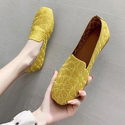Damen-Halbschuhe, faltbare Slipper zum Reinschlüpfen, quadratische Zehenpartie, einzelne Schuhe, ausgehöhlte modische Party-Freizeitschuhe für Damen 42 gelb