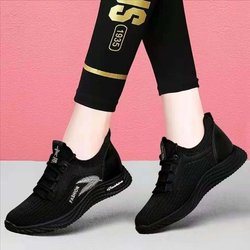 Mesh-Schuhe für Damen, fliegende Sneakers aus gewebtem Mesh, atmungsaktiv, vielseitig, lässig, leicht, Laufschuhe mit weicher Sohle 36 schwarz