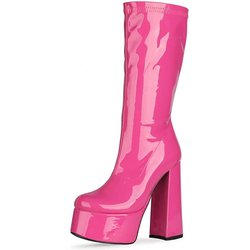 Damen Plateaustiefel mit Blockabsatz und mittlerer Wadenhöhe, hochwertige Modeschuhe im Gothic-Stil, Bonbonfarben, Damen, Sale, ganz neu 34
