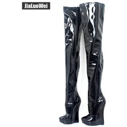 18 cm hohe Keilabsatz-Stiefel, Plattform, sexy Fetisch, SM, atemberaubende schlanke Overknee-Oberschenkelhohe Stiefel, Unisex, Übergröße 36–46 40