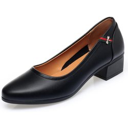 Frühling Neue Weiches Leder Weiche Sohle Damen Schuhe Quadratischer Absatz Bequeme Freizeitschuhe Flacher Ausschnitt Büro Arbeitsschuhe 42
