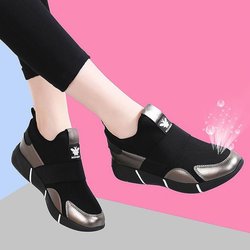 Schwarze Sportschuhe, atmungsaktive Slip-on-Damenschuhe, hochwertige, lässige Wanderschuhe, weicher Boden, leichte Mutterschuhe 35 schwarz