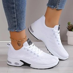 Low-Top-Sneakers mit Luftpolsterung für Damen – stoßdämpfende, atmungsaktive, bequeme und leichte Stoffschuhe für Outdoor-Sport und den Alltag 43 weiß
