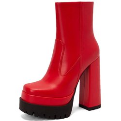 Damen Plateaustiefeletten mit Schnürung, superhoher Chuinky-Absatz, Stiefeletten, modische Schuhe für Damen, Herbst/Winter, Sale, ganz neu 38 rot