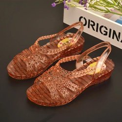 Sommer-Kristall-Sandalen, transparent, dicker Absatz, Kunststoff-Sandalen, Damen, Keilabsatz, rutschfeste Strandschuhe 40 braun