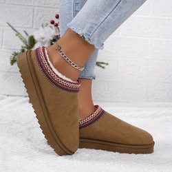 Damen Einfarbige Flauschige Stiefel, Plateau Weiche Sohle Thermofutter Winterstiefel, Rutschfeste Warme Schneestiefel Übergröße, Damen & Herren, Unisex 44 dunkelbraune