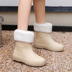 Modische Gummistiefel mit weicher Sohle für Damen: Samtgefüttert, wasserdicht, rutschfest, Mittelrohr-Gummidesign für den Winter. 37, removable cotton khaki