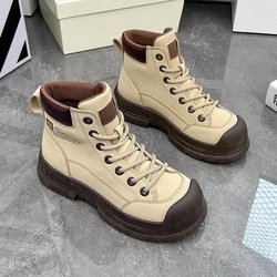 Frauen Plattform Stiefeletten Frau Retro Pu Leder Spitze-up Höhe Casual Plattform Stiefel Weibliche Herbst Nicht-Slip plattform Botas 40 apricot