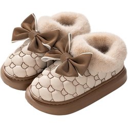 Winter Damen Schneestiefel süße Schleife Baumwollschuhe wasserdichte Daunen kurze Lauf Stiefeletten 36-37 weiß